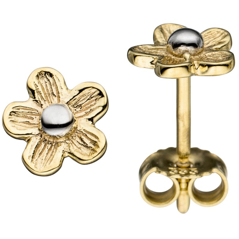 JOBO Ohrstecker Blume 333 Gold Gelbgold matt bicolor Ohrringe Goldohrstecker