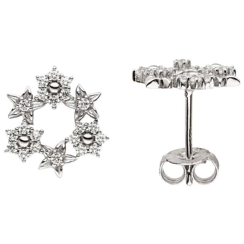 JOBO Ohrstecker Blume 925 Sterling Silber 42 Zirkonia Ohrringe