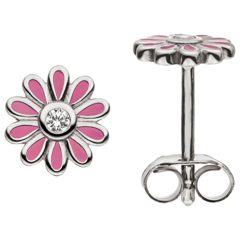 JOBO Ohrstecker Blumen rosa 925 Sterling Silber 2 Zirkonia Ohrringe Silberohrringe