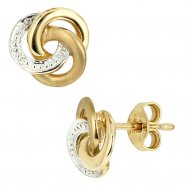 JOBO Ohrstecker Knoten verschlungen 585 Gold Gelbgold bicolor 2 Diamanten Ohrringe