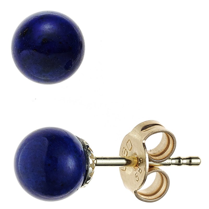 JOBO Ohrstecker Kugel 585 Gold Gelbgold 2 Lapislazuli blau Ohrringe Goldohrstecker