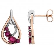 JOBO Ohrstecker Tropfen 585 Gold bicolor 8 Rubine rot 18 Diamanten Brillanten