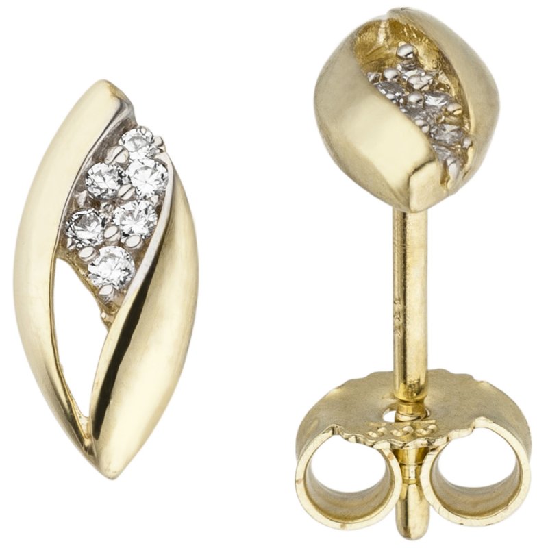 JOBO Ohrstecker oval 333 Gold Gelbgold bicolor mit 12 Zirkonia Ohrringe Goldohrstecke