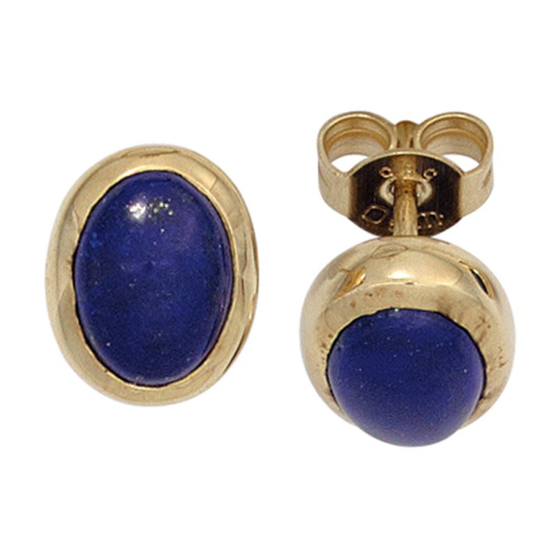 JOBO Ohrstecker oval 585 Gold Gelbgold 2 Lapislazuli blau Ohrringe Goldohrstecker