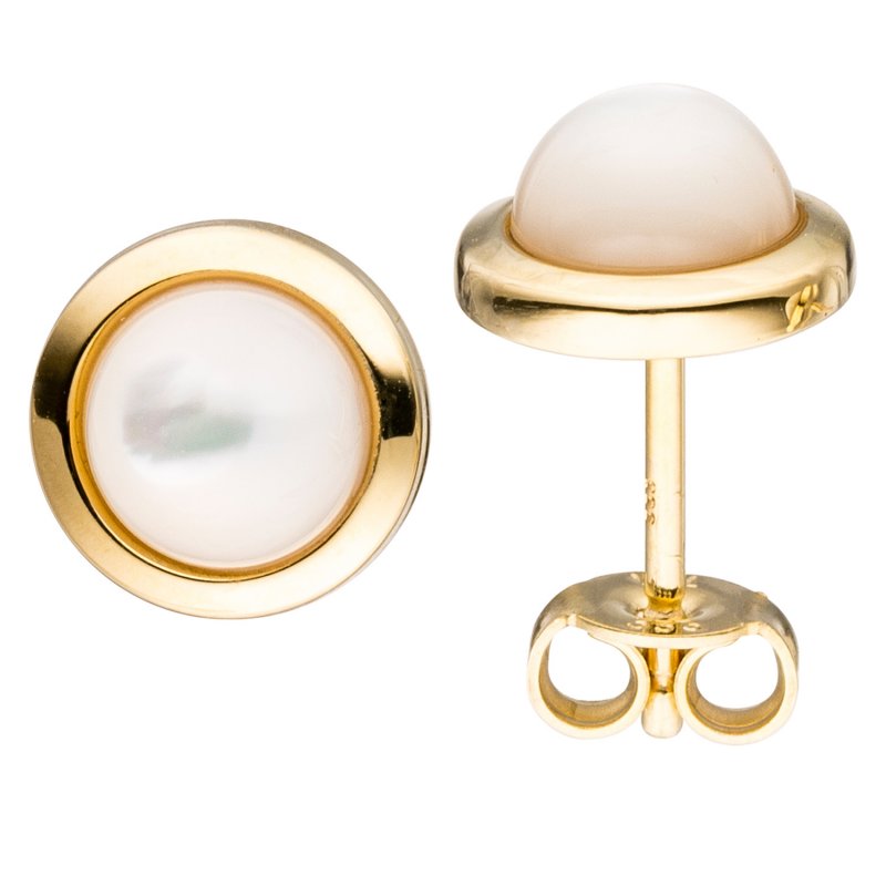JOBO Ohrstecker rund 333 Gold Gelbgold 2 Perlmutt-Steine Ohrringe Goldohrringe