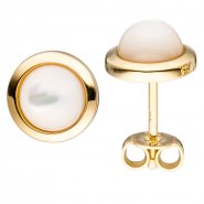 JOBO Ohrstecker rund 333 Gold Gelbgold 2 Perlmutt-Steine Ohrringe Goldohrringe
