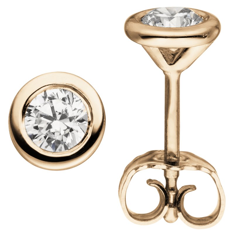 JOBO Ohrstecker rund 585 Gold Rotgold 2 Diamanten Brillanten 0,50 ct. Ohrringe