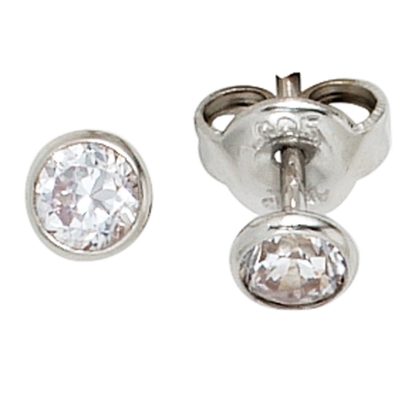 JOBO Ohrstecker rund 925 Sterling Silber rhodiniert 2 Zirkonia Ohrringe