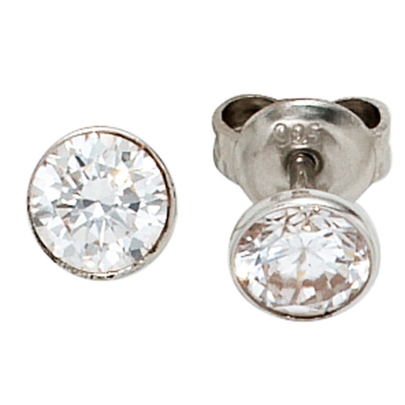 JOBO Ohrstecker rund 925 Sterling Silber rhodiniert 2 Zirkonia Ohrringe