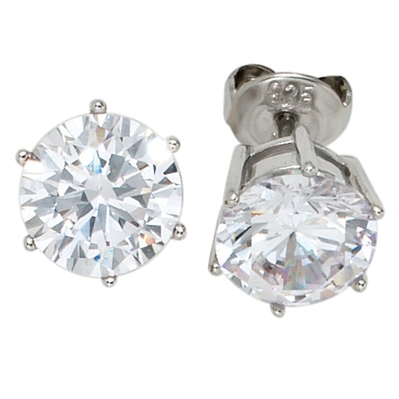 JOBO Ohrstecker rund 925 Sterling Silber rhodiniert 2 Zirkonia Ohrringe