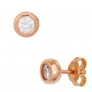 JOBO Ohrstecker rund 925 Sterling Silber rotgold vergoldet 2 Zirkonia Ohrringe