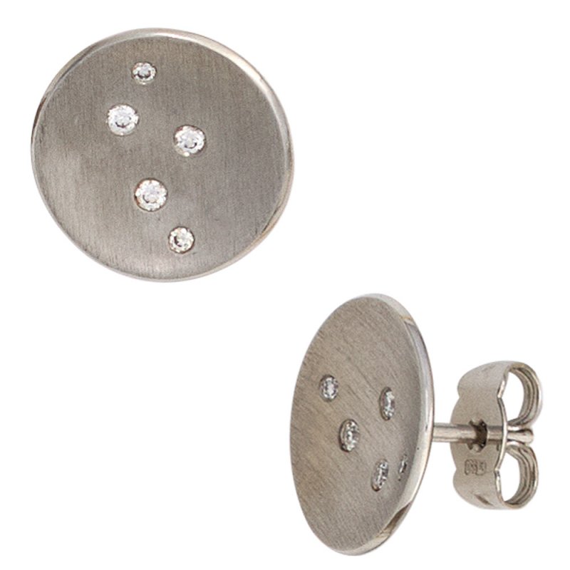 JOBO Ohrstecker rund 950 Platin matt 10 Diamanten Brillanten Ohrringe Platinohrringe