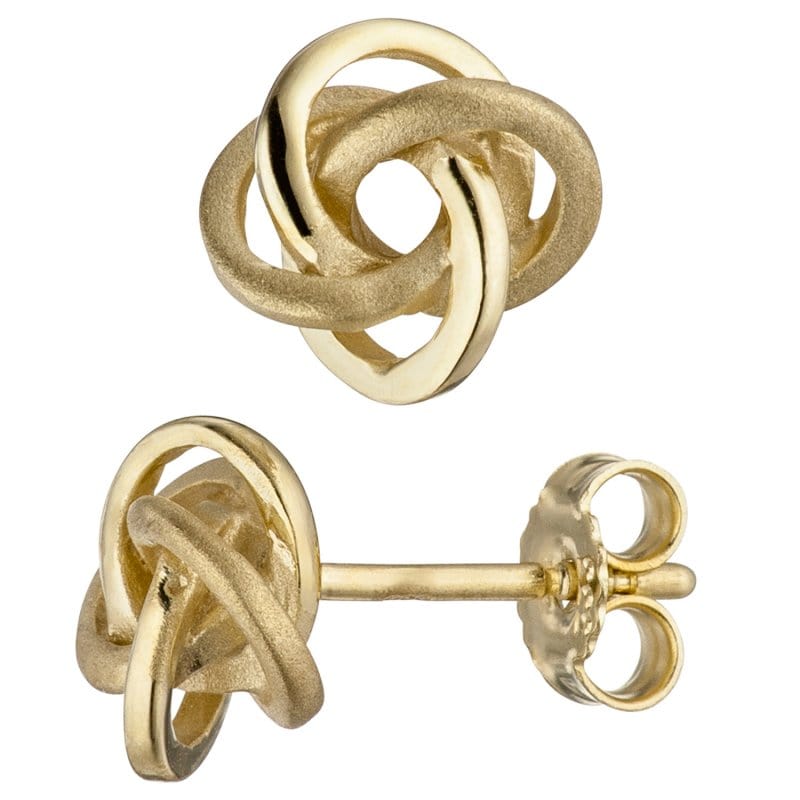 JOBO Ohrstecker verschlungen 333 Gold Gelbgold matt mattiert Ohrringe Goldohrringe