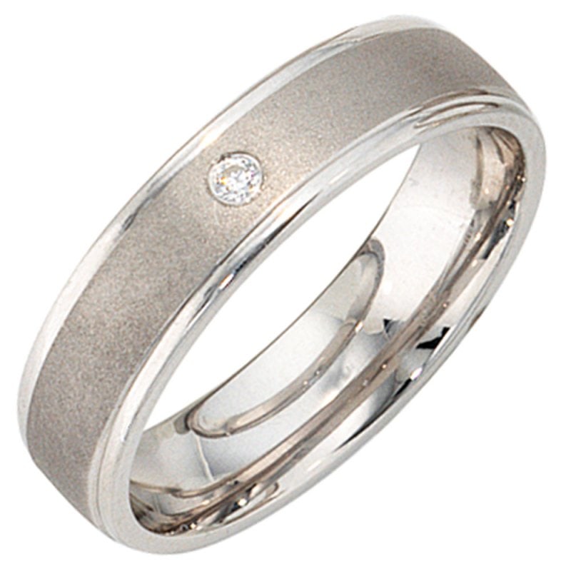 JOBO Partner Ring 925 Sterling Silber rhodiniert mattiert 1 Zirkonia Silberring