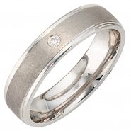 JOBO Partner Ring 925 Sterling Silber rhodiniert mattiert 1 Zirkonia Silberring