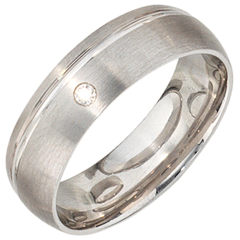 JOBO Partner Ring 925 Sterling Silber rhodiniert mattiert 1 Zirkonia Silberring