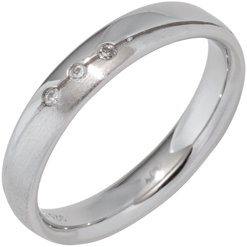 JOBO Partner Ring 925 Sterling Silber rhodiniert mattiert 3 Zirkonia Silberring
