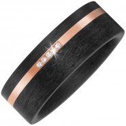 JOBO Partner Ring Carbon mit 585 Gold Rotgold matt 5 Diamanten Brillanten Partnerring