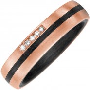 JOBO Partner Ring Carbon mit 585 Gold Rotgold matt 5 Diamanten Brillanten Pertnerring