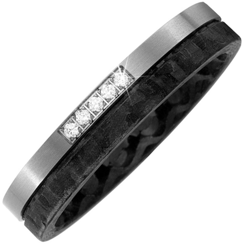 JOBO Partner Ring Carbon mit Titan 5 Diamanten Brillanten Partnerring bicolor