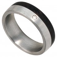 JOBO Partner Ring Edelstahl matt mit Carbon 1 Diamant Brillant