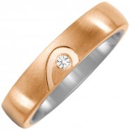 JOBO Partner Ring Halbes Herz aus Titan und Bronze 1 Diamant Brillant Partnerring