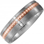 JOBO Partner Ring Titan matt mit 750 Rotgold 4 Diamanten Brillanten Partnerring