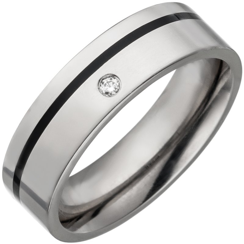JOBO Partner Ring Titan mit Keramik schwarz 1 Diamant Brillant Partnerring Titanring