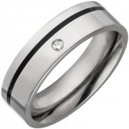 JOBO Partner Ring Titan mit Keramik schwarz 1 Diamant Brillant Partnerring Titanring