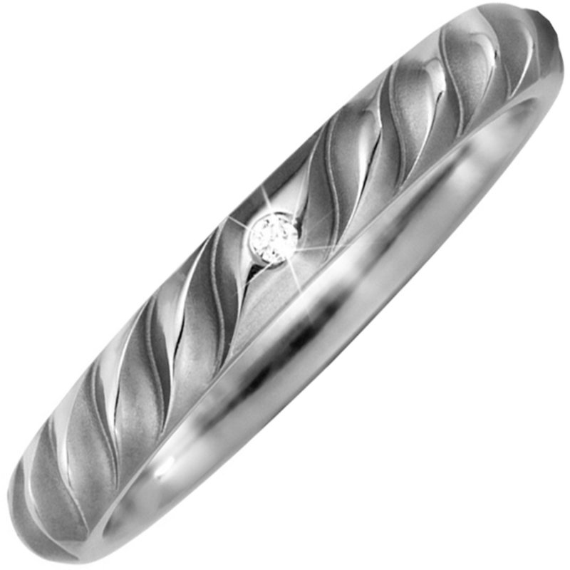 JOBO Partner Ring aus Titan teil matt 1 Diamant Brillant Partnerring Titanring