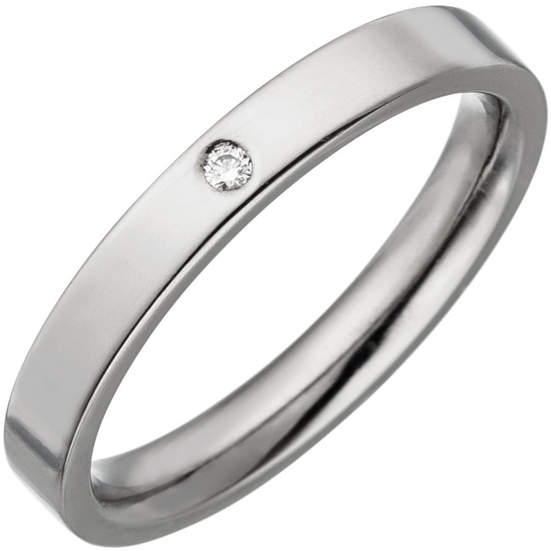 JOBO Partner Ring schmal aus Titan 1 Diamant Brillant Partnerring Titanring