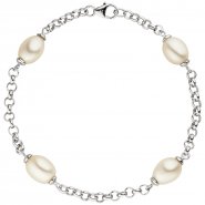 JOBO Perlenarmband 925 Sterling Silber mit 4 S��wasser Perlen 19 cm Armband Karabiner