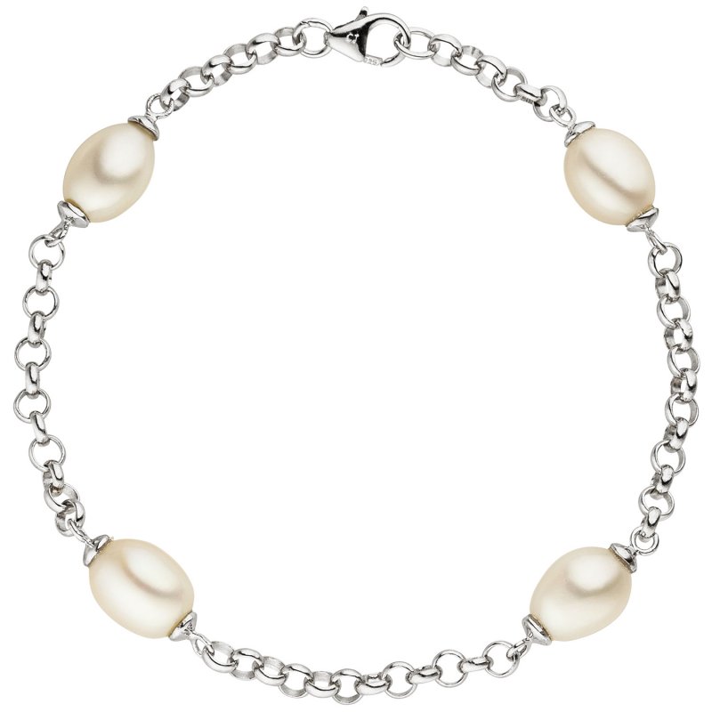 JOBO Perlenarmband 925 Sterling Silber mit 4 S��wasser Perlen 19 cm Armband Karabiner