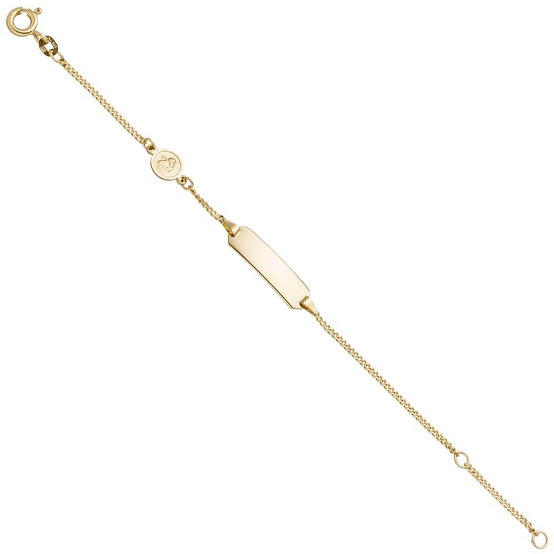 JOBO Schildband Engel 585 Gold Gelbgold mattiert 14 cm Gravur ID Armband Federring