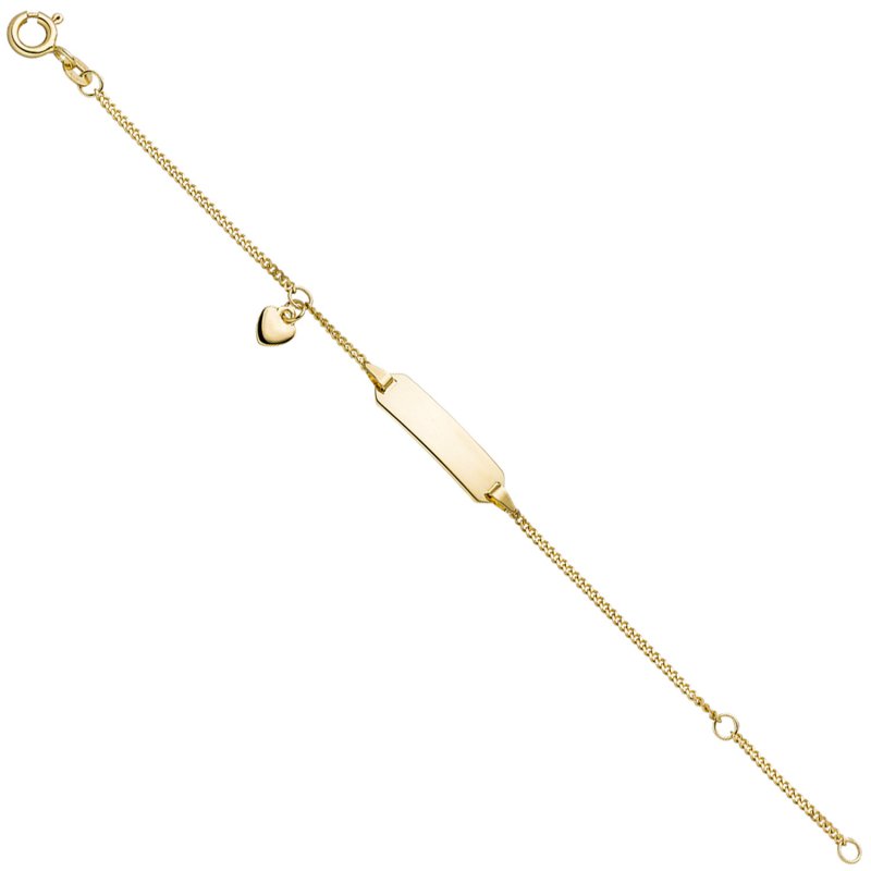 JOBO Schildband Herz 585 Gold Gelbgold 14 cm Gravur ID Armband Federring