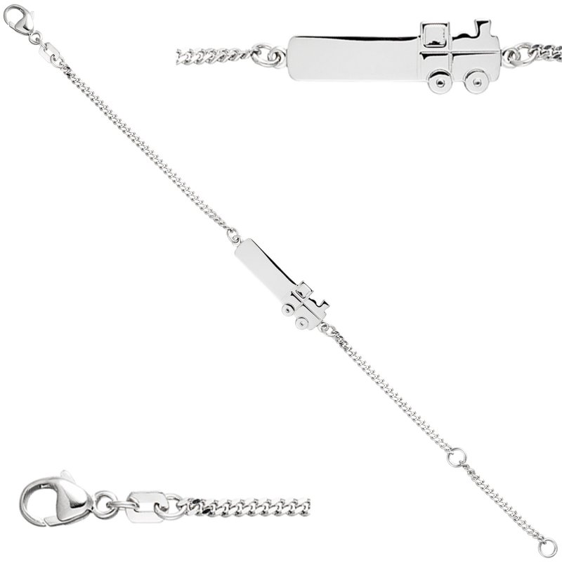 JOBO Schildband Lokomotive Dampflok 925 Sterling Silber 14 cm Gravur ID Armband