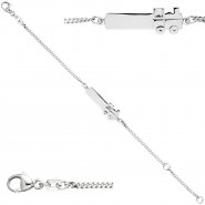 JOBO Schildband Lokomotive Dampflok 925 Sterling Silber 14 cm Gravur ID Armband