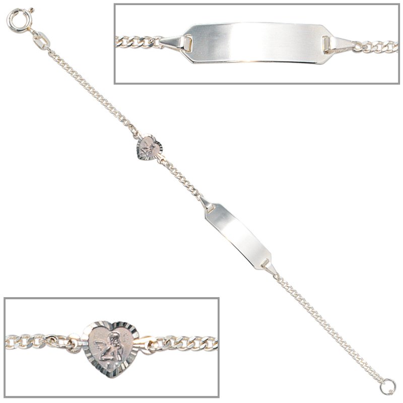 JOBO Schildband Schutzengel 925 Sterling Silber 14 cm Gravur ID Armband Federring