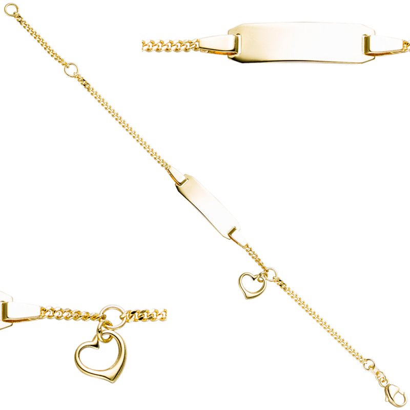 JOBO Schildband mit Herz 333 Gold Gelbgold Gravur ID Armband 14 cm