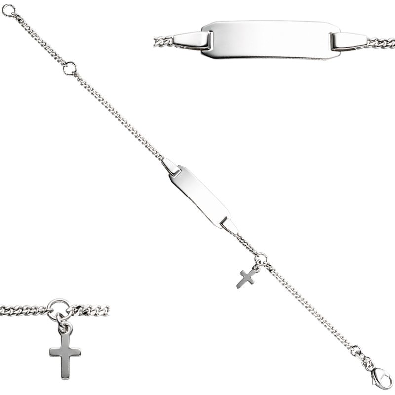 JOBO Schildband mit Kreuz 925 Sterling Silber 14 cm Gravur ID Armband