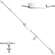 JOBO Schildband mit Kreuz 925 Sterling Silber 14 cm Gravur ID Armband