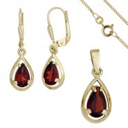 JOBO Schmuck-Set 333 Gold Gelbgold 3 Granate rot Ohrringe und Kette 42 cm