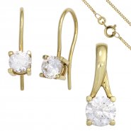 JOBO Schmuck-Set 333 Gold Gelbgold 3 Zirkonia Ohrringe und Kette 45 cm