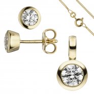 JOBO Schmuck-Set 333 Gold Gelbgold 3 Zirkonia Ohrstecker und Kette 45 cm