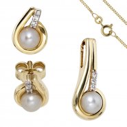 JOBO Schmuck-Set 333 Gold Gelbgold Perlen Zirkonia Ohrringe und Kette 42 cm