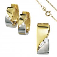 JOBO Schmuck-Set 333 Gold Gelbgold bicolor 7 Zirkonia Ohrringe und Kette 45 cm