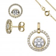 JOBO Schmuck-Set 333 Gold Gelbgold mit Zirkonia Ohrstecker und Kette 42 cm