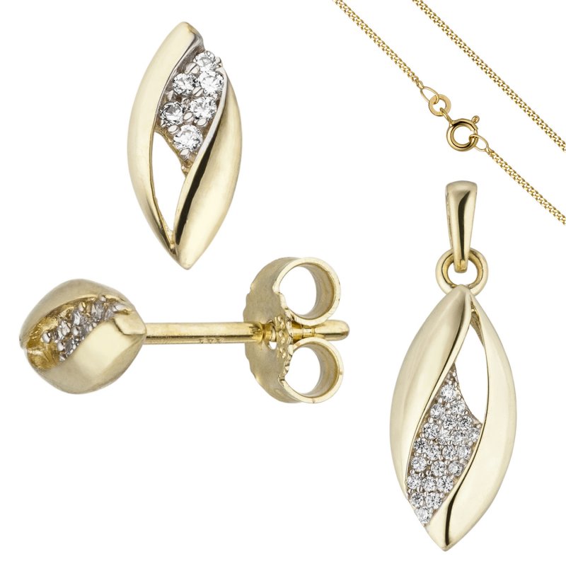 JOBO Schmuck-Set 333 Gold Gelbgold mit Zirkonia und Kette 42 cm