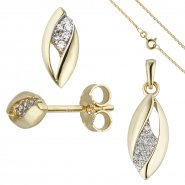 JOBO Schmuck-Set 333 Gold Gelbgold mit Zirkonia und Kette 45 cm
