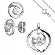 JOBO Schmuck-Set 333 Gold Wei�gold 3 Zirkonia Ohrringe Anh�nger und Kette 42 cm